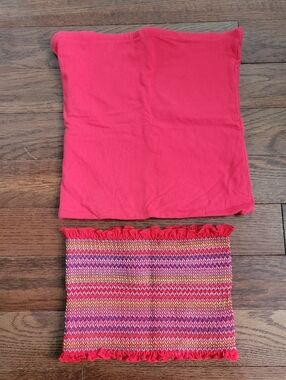 BUNDLE - Red Tube Top & Red Smocked Tube Top with Multicolor Waistband
